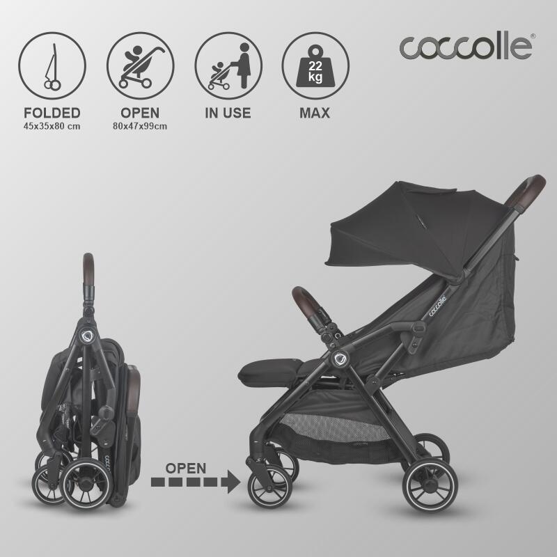 Coccolle Arella športni voziček s samodejnim zlaganjem – Jet black