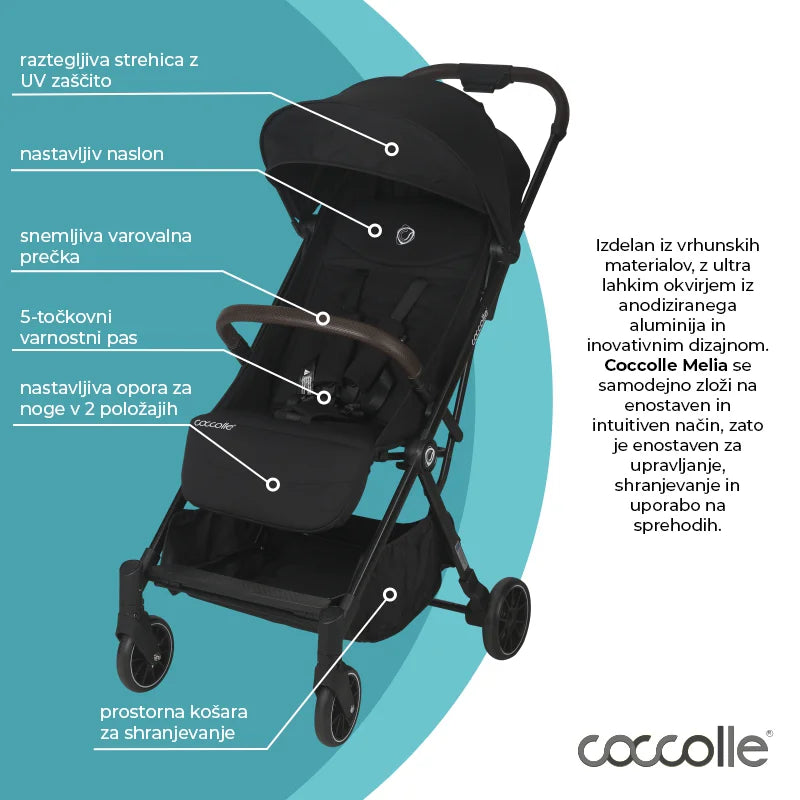 Coccolle® Melia premium športni voziček - Diamond Black